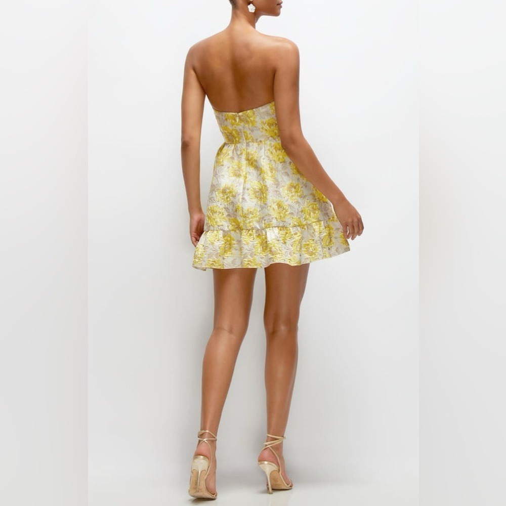 Dessy Collection Goldylwjq Cateye Mini Dress Yellow Floral Brocade 3173GYF 4-R - Picture 2 of 12
